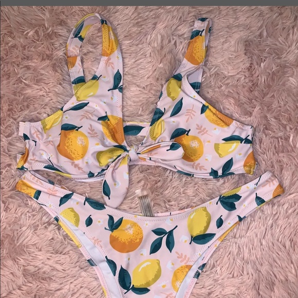 Pink citrus bikini with front tie - Picture 1 of 2